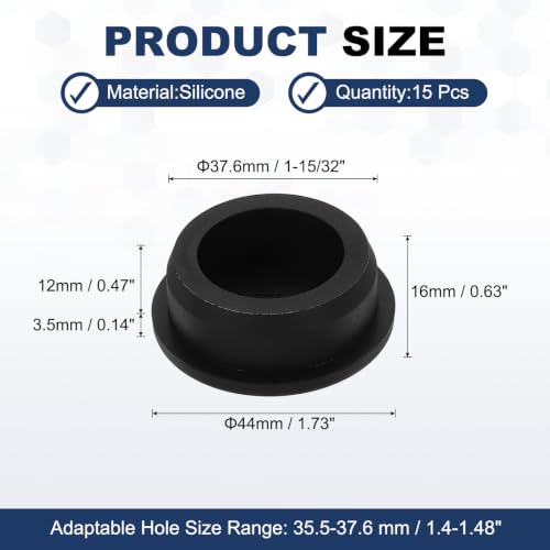 Image of MECCANIXITY 15pcs T-Shaped Silicone Plugs 37.6mm 1-15 /32 Inch Dia, Black | Snap in Plug Hole Seal Cover Round Rubber Stopper for 35.5-37.6mm Holes Kitchen Rubber Bulkheads Waterproof Sealing
