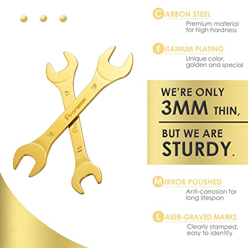Pronese 7 Pack Super-Thin Open End Wrench Set, Titanium Plating, Carbon Steel with Mirror Polish, Metric, Including 6~19mm - Image 4