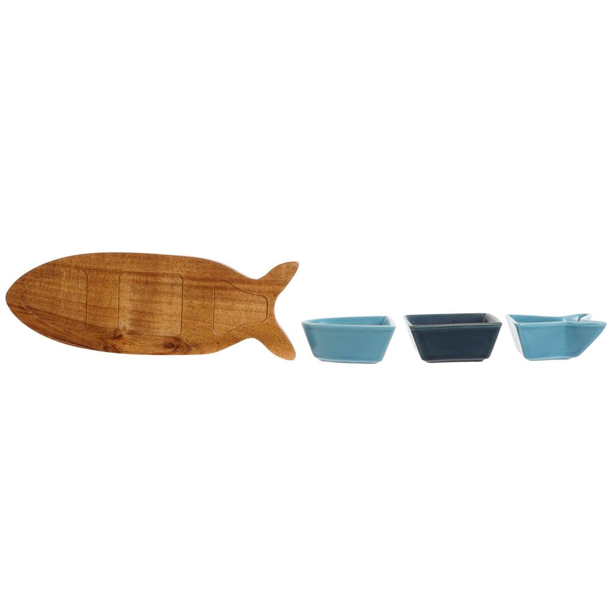 Set d'apéritif Bleu Marine Porcelaine Acacia Poisson méditerranéen 28 x 9,7 x 1,3 cm 4 pièces