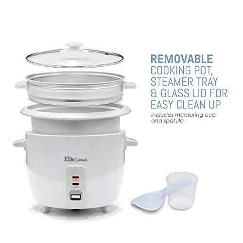 Elite Gourmet Erc-003St Electric Rice Cooker & Steamer W/Automatic Keep Warm Makes Soups, Stews, Grains, Cereals, 6 Cooked (3 Cups Uncooked), 6 Cups Cups), White #TOP6