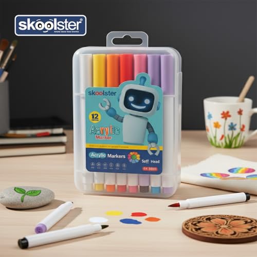 Image of Premium Acrylic Markers Set of 12 - Rich Color Variety, Quick-Dry, Soft Tip Paint Pens for Glass, Wood, Metal, Plastic, Ceramic, Stone, and Canvas, Multi-Surface Sketch Pens