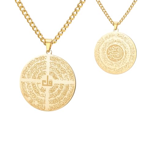 Dreamtimes Collier islamique Ayatul Kursi pour femmes Coran musulman Allah Pendentif Allah Bijoux Ayatul Kursi Calligraphie arabe pour hommes Cadeaux islamiques Eid Ramadan (Or)