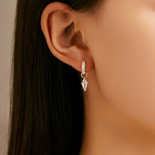 Kokoma Dangle Spike Small Hoop Earrings for Women Girls 925 Sterling Silver Cubic Zirconia Crystal Drop Huggie Hoops Cartilage Earrings Dainty Ear Jewelry2