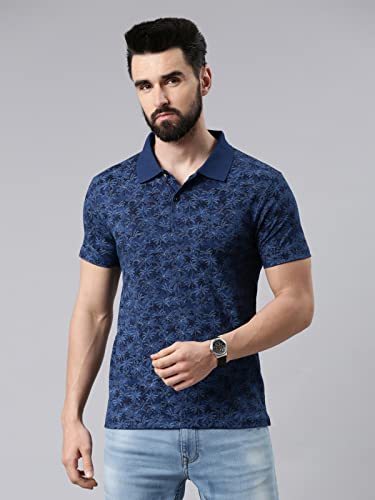 Image of KRYPTIC Men Cotton Printed Half Sleeve Regular Fit Polo Tshirt(Blue;M)