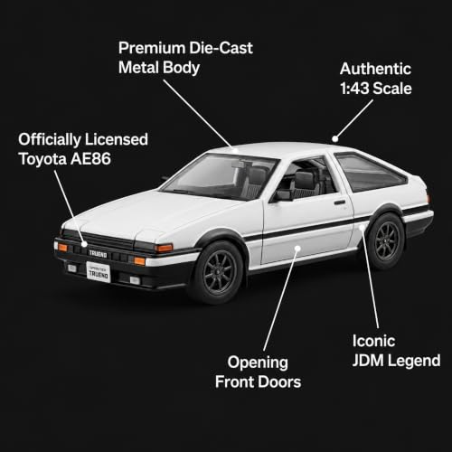 Image of Wizplex MSZ Toyota Sprinter Trueno AE86 1:43 Scale Officially Licensed Die Cast Metal Car - Pull Back JDM Classic Coupe with Openable Front Doors, Collectible Showpiece for Kids 6+ & Car Enthusiasts