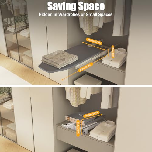 Mudshape Ironing Board Wall Mounted Ironing Board 180° Rotation Extendable in Cabinet Storage Foldable for Home Wardrobe and Laundry Room Approx. 81 x 31 x 15 cm Grey - Image 5