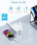 Anker Surge Protector Flat Plug Power Strip 2000J, 5ft Thin Extension Cord, 8 Outlets,2 USB A and 1 USB C Port,20W for iPhone15,Wall Mount,Compact for Home,Office,Room,TUV Listed (White)