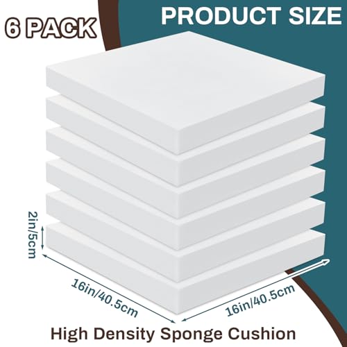 Image of Frienda 6 Pack 2 inch X 16 inch X 16 inch Upholstery High Density Foam Cushion White Replacement Cushion or Commercial Use Stuffing Craft Foam Couch Chair Padding DIY Projects