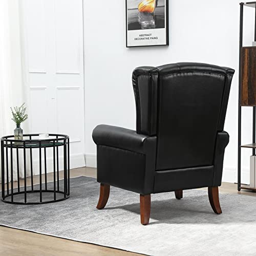 Mojay Modern Pu Leather Accent Chair, Living Room Lounge Sofa Chair With Buttons, Single Club Armchair With Rivet Trim For Bedroom Home Reception (Black) #TOP6