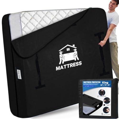 Image of Mattress Bags for Moving, BETU Mattress Protector Waterproof Mattress Cover King Size Storage Bags with 8 Heavy-Duty Handles and Zipper for Bed Extra Thick Large Reusable, (82 inchx79 inchx15 inchClassic Black)