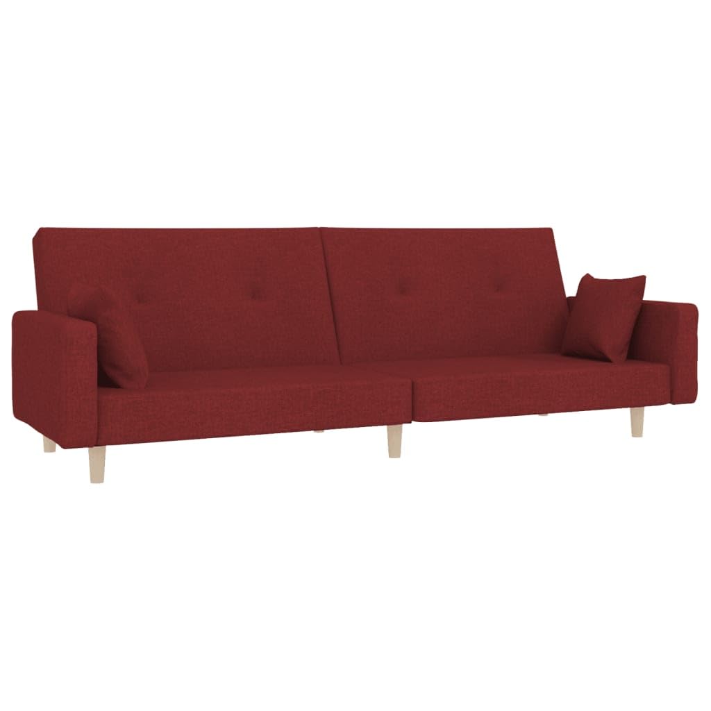Sofá cama de 2 plazas plegable con 2 cojines de tela burdeos