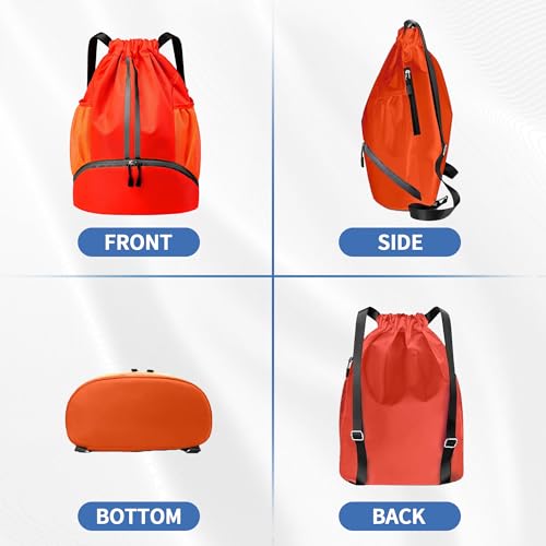 Image of JELUTAR Drawstring Backpack Gym Bag with Shoes Compartment, Red