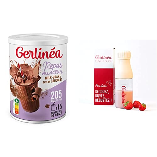 Gerlinéa Boisson Milkshake goût Chocolat + Shaker, Substituts de repas riche en protéines Poudre à reconstituer contient 15 repas, Shaker inclus
