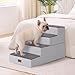 ZOMISIA Dog Stairs for Large Dogs - Extra Wide Pet Stairs 2 in 1 with Zippers Suitable for Couch and Bed, 35D Foam Dog Steps with Non Slip Bottom Grey 4 Steps, Grey