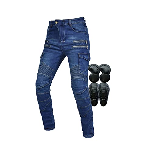 Vaqueros De Motociclista for Mujer/hombre Pantalones De Motociclista Con Armadura Mejorada 4 Detalles De Cremallera Equipo De Equitación for Todas Las Estaciones. ( Color : Blue , Size : X-Large/34 )
