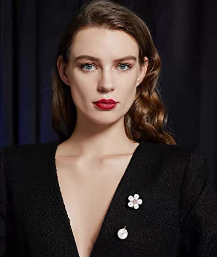 Image of Faux Pearls Flower Lapel Stick Brooch Pin for Women Girls Crystal Cubic Zirconia Floral Pins Scarves Hat Suit Cardigan Tuxedo Tie Corsage Brooches Pins Dainty Jewelry Gifts Wedding