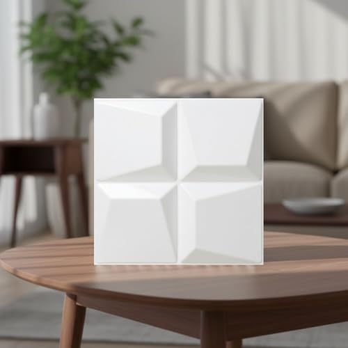 Image of Kayra Decor 3D PVC Wall Panels for Bedroom & Living Room | Cube Design | White Color|19.7 x 19.7 Inch | Pack of 12 | 32.28 Sq Ft