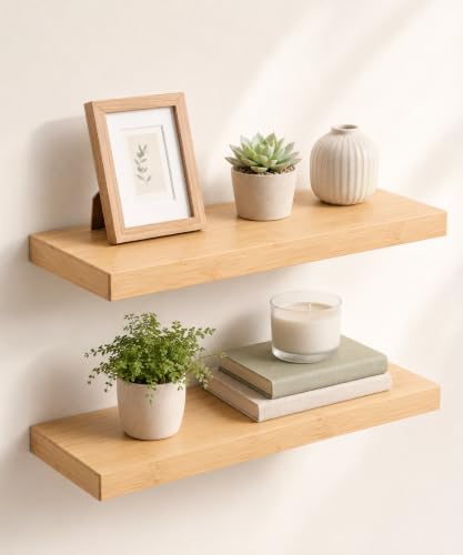 Afuly Bamboo Floating Shelves for Wall 9.25 Inch Deep Unfinished Shelves