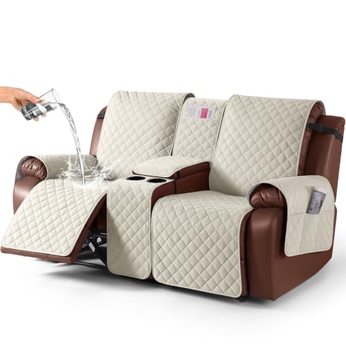 Image of KinCam 100% Waterproof Loveseat Recliner Cover with Console, Ivory
