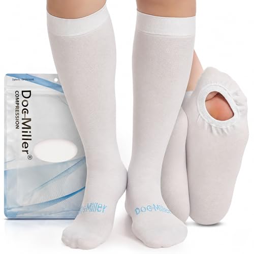 Doc Miller TED Hose Stockings Anti Embolism Knee High for Women & Men,15-20mmhg Graduated Compression Socks, Hospital Style Surgical Stockings, Support Hose with Inspection Hole, Large Size, 1 Pair