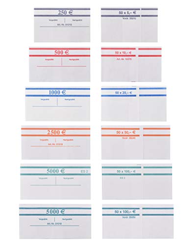 Set für EURO Banderolen 7x jede Sorte 50er Füllmenge (=35 Stück) (5€,10€,20€,50€,100€) EUR Geldbanderole Geldscheinbündel Banknotenaufbewahrung Cover