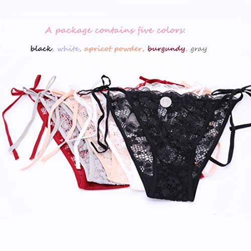 5 Pack Women's Side Tie Sheer Panties Wild Lace Bikini Adjustable G-String Underwear (Multicolour) #TOP5