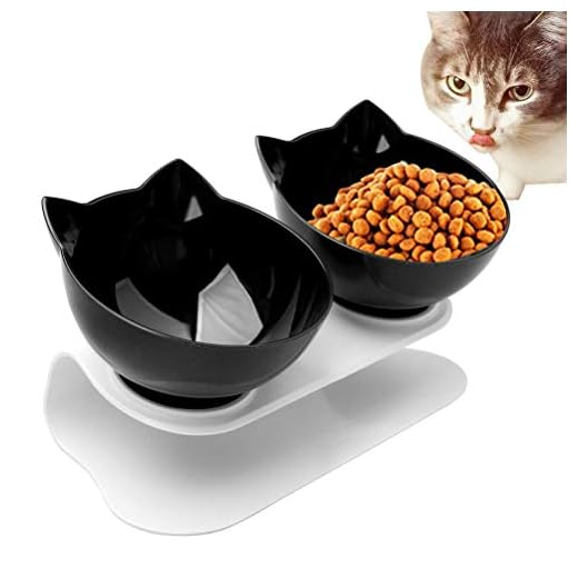 Nuoshen Cuencos dobles para gatos, cuencos de alimentación para gatos y perros antideslizantes, con plataforma inclinada de 15°, soporte para alimentador para gatos y perros