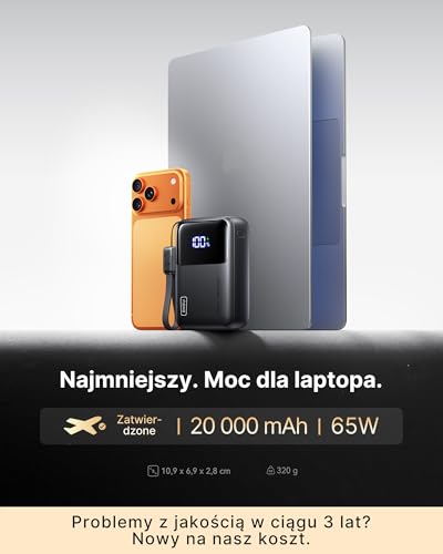 INIU Powerbank do laptopa, mały 65 W, PD3.0, 20000 mAh, powerbank, USB-C wł./wynos, zewnętrzny akumulator kompatybilny z MacBook Pro, Steam Deck, iPhone 17 16 15 Pro, Samsung S22, iPad Pro itd.