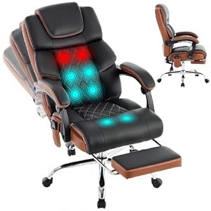 Massage Office Chair 6 Points 500lbs with Footrest,Reclining Leather Desk Chair with Vibration Heat,Executive Big and Tall Chairs for Heavy People,Adjustable Height Ergonomic Black