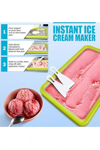 Image of Extra Large Rolled Ice Cream Maker (14 inchx10 inch) - Make Instant IceCream w /the Family - Manual Roll Your Own IceCream - Roll Ice Cream Tray (Green)