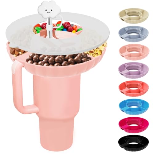 Stanley - Bandeja de aperitivos para taza Stanley de 30 onzas, cuenco de silicona de grado alimenticio para accesorios de taza Stanley con tapa y pajitas, accesorios Stanley para vaso Stanley (rosa,