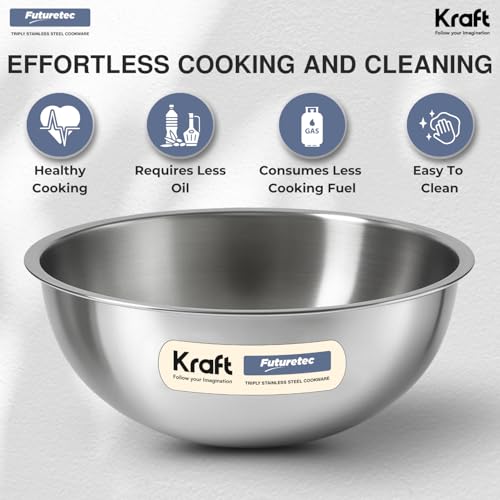 Kraft Futuretec Triply Stainless Steel Extra Deep Tasla - 2.4 Litre, 22 cm | Multipurpose Patila for Frying & Boiling | Fast Heating, Healthy... - Image 6