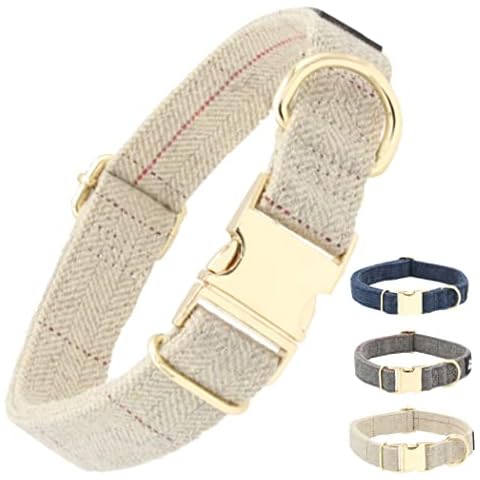 Fuzzy Friends Beige Wool Collar. A hypoallergenic, designer dog collar with gold metal buckle. This elegant boho dog collar is a comfortable dog collar and perfect girl dog collar or boy dog collar Cover