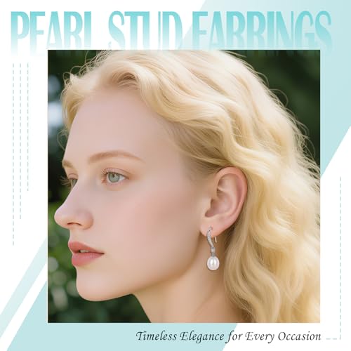 Handpicked Dangle Stud White Pearl Earrings Sterling Silver AAAAA+ Freshwater Cultured Pearl Earrings Hypoallergenic with Gift Box Wedding Jewelry for Women, Brides, Bridesmaids of The Bride2
