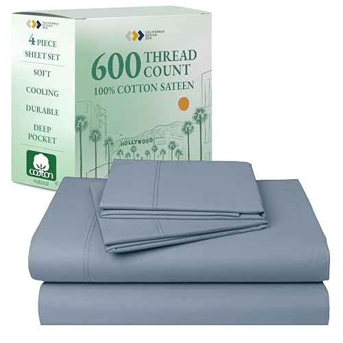 California Design Den - Luxury Full Size Sheet Set - 100% Cotton, 600 Thread Count Deep Pocket Full Size Bed Sheets, Hotel-Quality Cooling Sheets with Sateen Weave - Pastel Blue