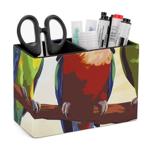 Porte-stylo en cuir à 2 compartiments perroquets colorés pour bureau - 2