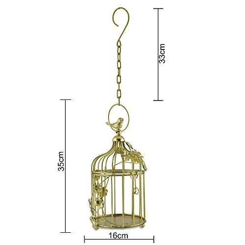 Image of Homesake Golden Small Metal Hanging Cage Lantern with Floral Vine & Chain, Decorative Tealight Candle Holder for Balcony, Home Decor, Diwali Decoration, Wedding & Festival Decoration