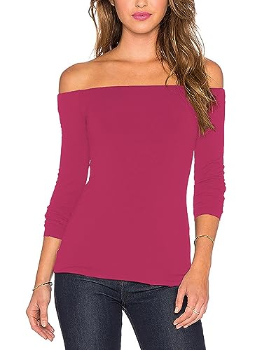 Image of Sarin Mathews Women's Sexy Off The Shoulder Tops Long Sleeve Slim Fit Stretchy Shirts Blouses Top