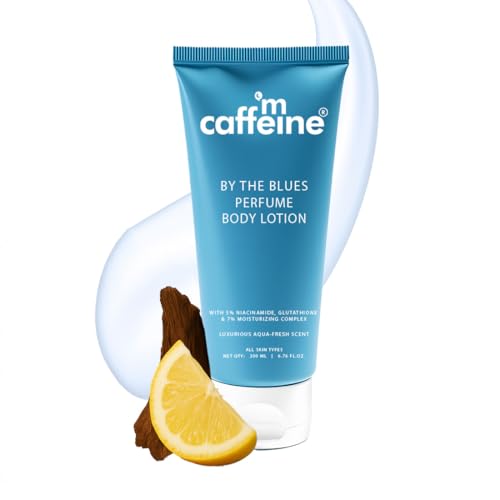 Image of mCaffeine By The Blues Perfume Body Lotion 200ml | 5% Niacinamide & Glutathione for Brightening & Detan | Aquatic-Woody Fragrance | 72H Moisturization| Daily Use Summer Cream Bodylotion for Men & Women