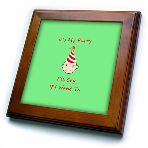 3dRose Its My Party Ill cry if I Want to 6 by 6 inches Decorative, 8x8 Framed Tile, Clear