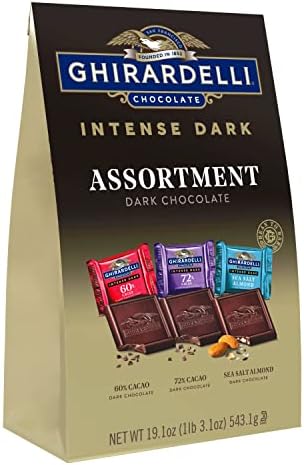 Ghirardelli Intense Dark Net Wt 19.14 Oz, Dark Chocolate 60% Cacao, 72% Cacao, Dark Chocolate Sea Salt Soiree with Almonds