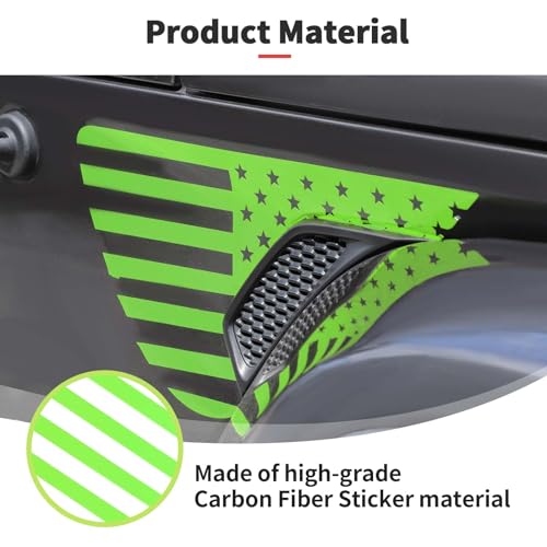 Image of Side Fender Vent Sticker US Flag Decals Vinyl Sticker Compatible with Jeep Wrangler JL JLU Gladiator JT 4xe 2025-2018 2pcs Green