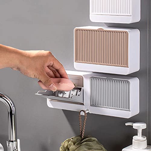 Vroxy Plastic Soap Dish/Soap Stand Case/Soap Holder Dish for Bathroom | Double Sealed Drain Soap Dish Tray Holder with Lid (Multi Color) (Double Grid) 1