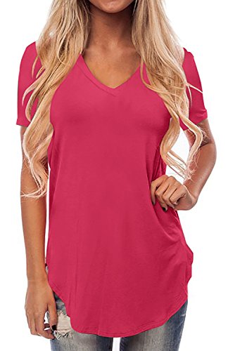 Style Dome T Shirt Femme ete Col V Manches Courtes Grande Taille Casual Haut Femme Chic Tops Blouse Chemise Rose EU 46 Cover