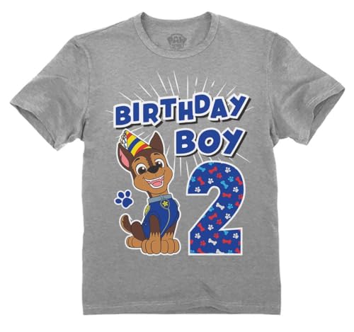 Chase Paw Patrol 2nd Birthday Shirt for Boys - Toddler Party T-Shirt Gift for 2 Year Old 3T Gray