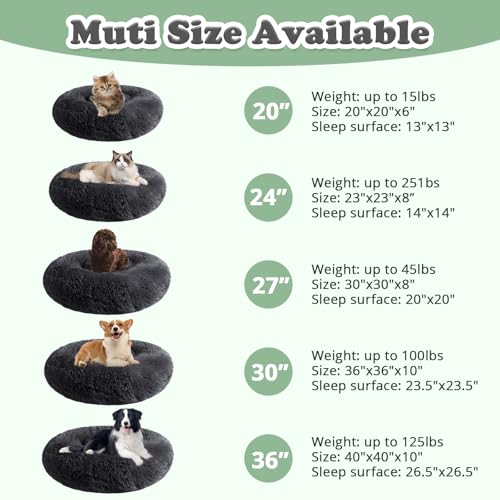 Image of JOLLYVOGUE Black Calming Donut Dog Bed, Anti-Anxiety Washable Round Bed, Fluffy Dog Cuddler Bed, Cozy Soft Dog Cat Cushion Bed for Small & Medium Dog (24 inch)