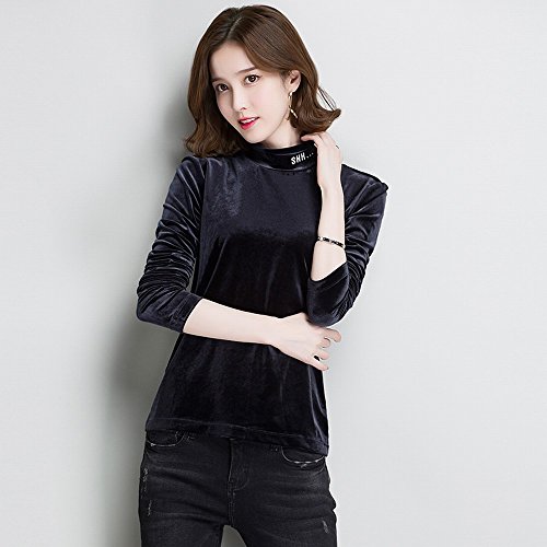 Chandail au début du printemps lâche en velours noir XXL NSWY pour femmes à col haut