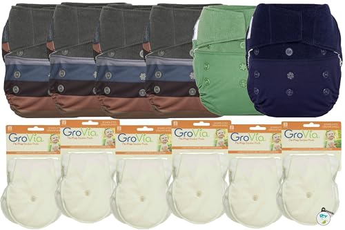Image of GroVia Hybrid Part Time Package: 6 Shells + 12 No Prep Soaker Pads (Color Mix 1 - Hook & Loop)