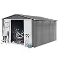 10 x 12 FT Metal Storage Shed for Outdoor, Steel Yard Shed with Design of Lockable Doors, Utility and Tool Storage for Garden, Backyard, Patio, Outside Use, Grey