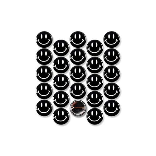 Smile Face Pinback Buttons – Classic Round Badge, Durable Metal with Secure Pinback, Ideal for Backpacks and Clothing – Emoji Novelty Pins for Parties, Giveaways and Everyday Wear, 1 Inch (25 Pack)